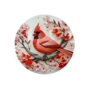 Metal Cardinal & Cherry Blossom Sign for Do it Yourself Wreaths, Home Decor